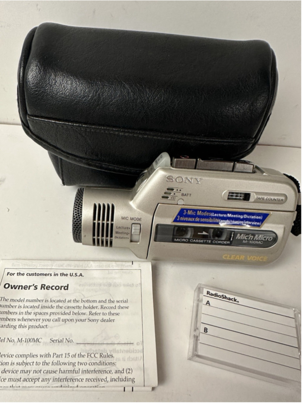 Sony M-100MC Microcassette Voice Recorder Dictaphone Bundle Leather Case Manual